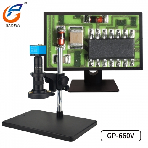 草莓APP下载正版原裝（zhuāng）GP-660V 電子顯微鏡高清工業專業（yè）高倍測量視頻顯微鏡連接電腦 CCD手機電路板維修放（fàng）大3000/1000/倍